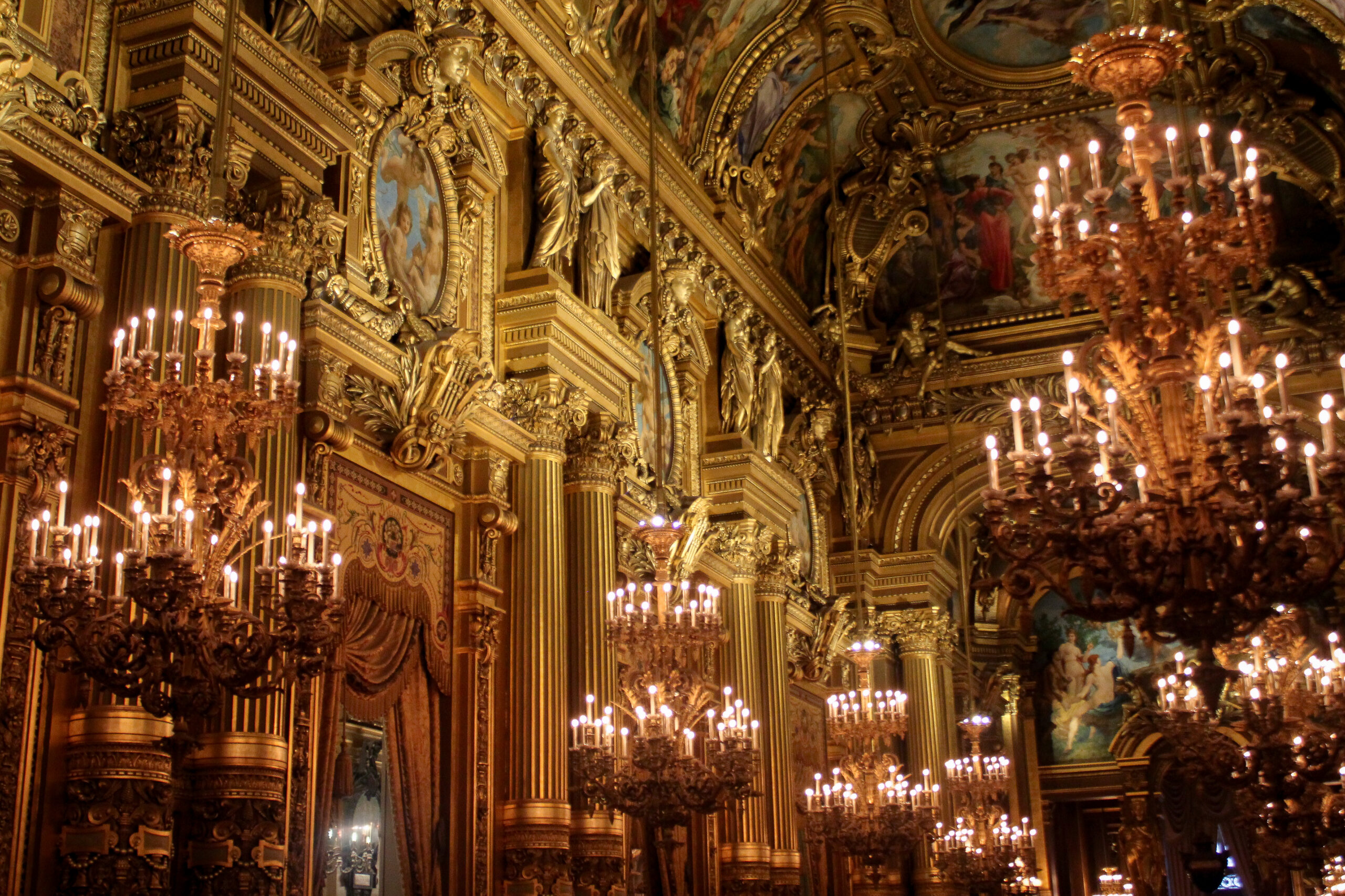 Grand Foyer Chandeliers in the Grand Salon of the Palais Garnier. Photo by Everhart Creative.