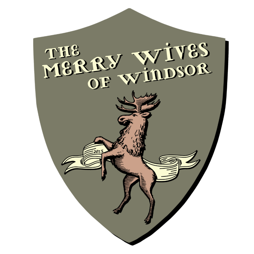 A logo created for the 2015 production of The Merry Wives of Windsor, of a green shield with a rampant stag.