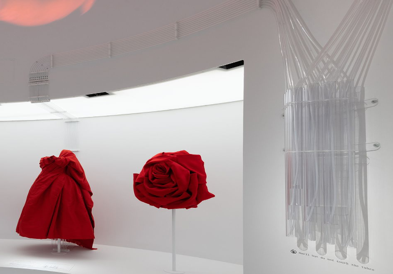 Plastic tubing delivering the "aromatic histories" of garments in Sleeping Beauties: Reawakening Fashion.