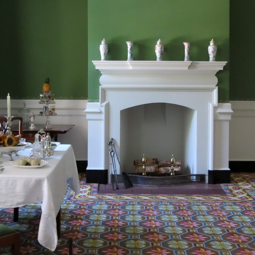 The dining room in William Paca's restored 1760 Annapolis home. 2025.