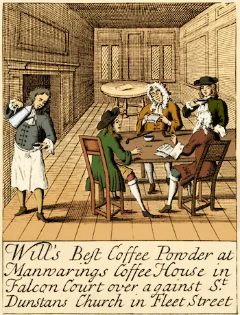 Advertisement for Manwarings Coffee House. Historic English coffeehouses were the model for Revolutionary Annapolis social spaces.