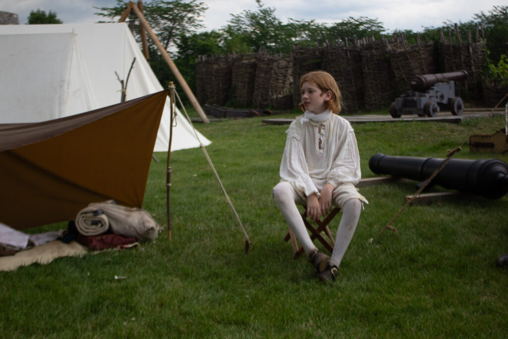 Drummer boy at rest on the grounds of Fort Ticonderoga, Ticonderoga, New York. 2026.
