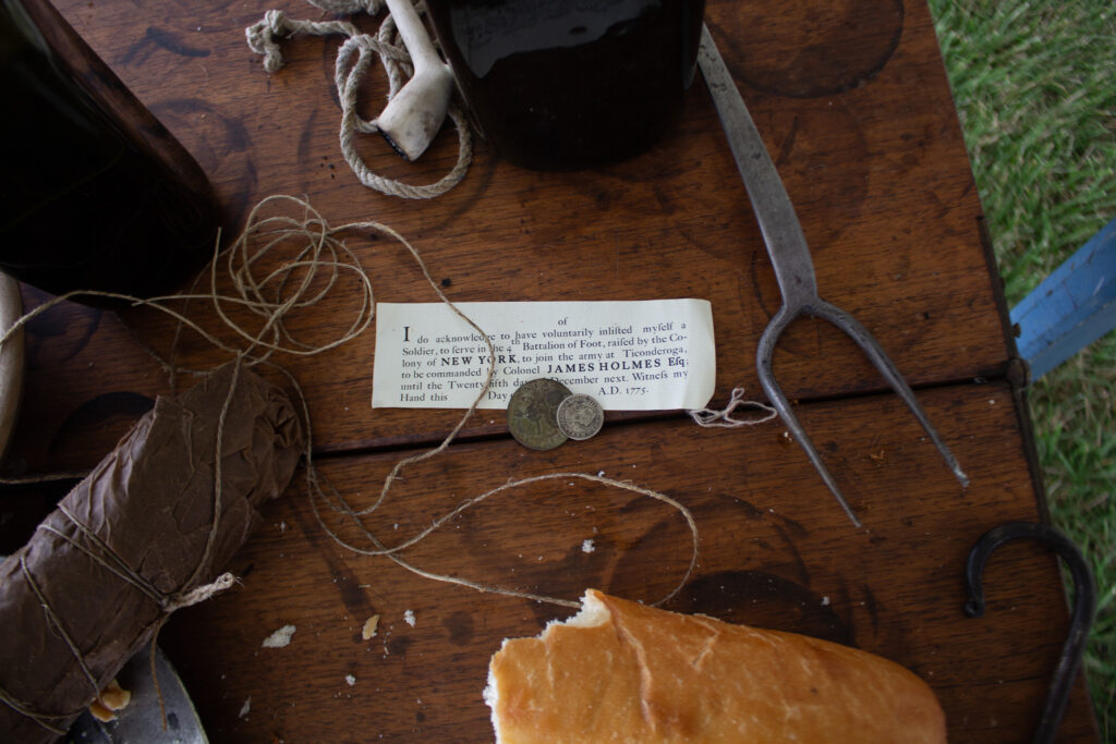 Lunch accouterment, enlistment paperwork, and pocket trash, Fort Ticonderoga, Ticonderoga, New York. 2026.