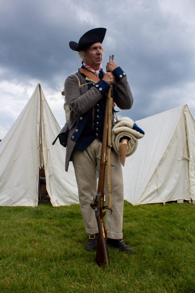 Infantryman and army tents at Fort Ticonderoga, Ticonderoga, New York. 2026.