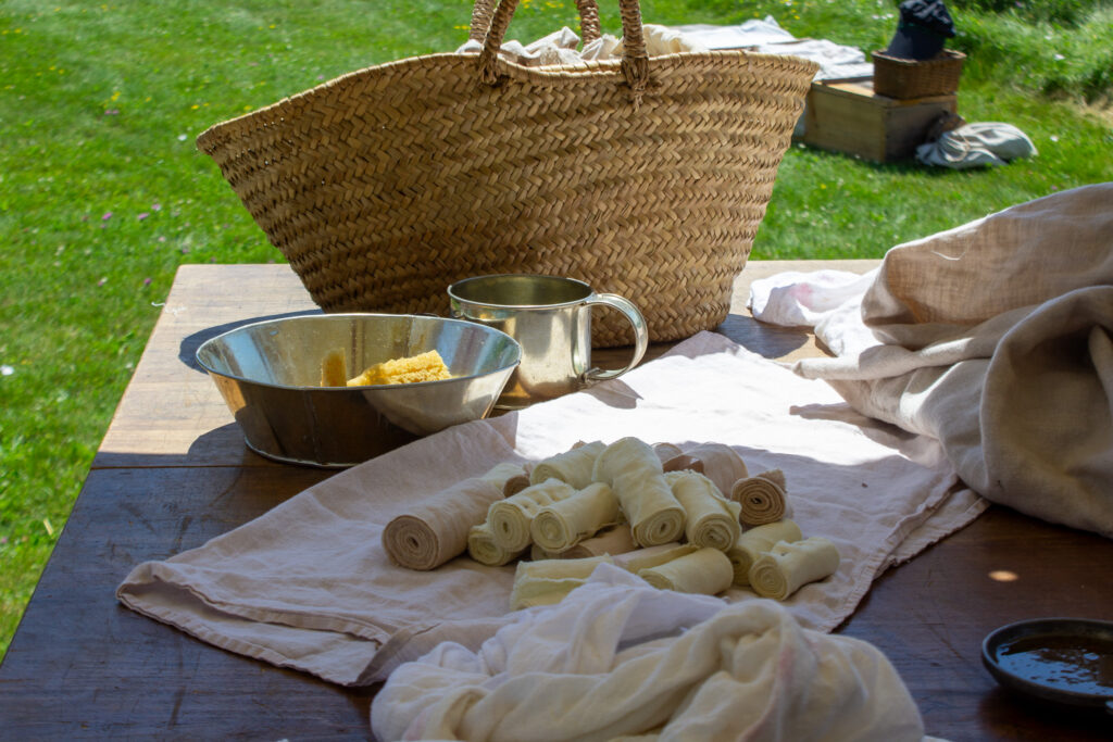 Rolled bandages at the flying hospital, Fort Ticonderoga, Ticonderoga, NY. 2026.