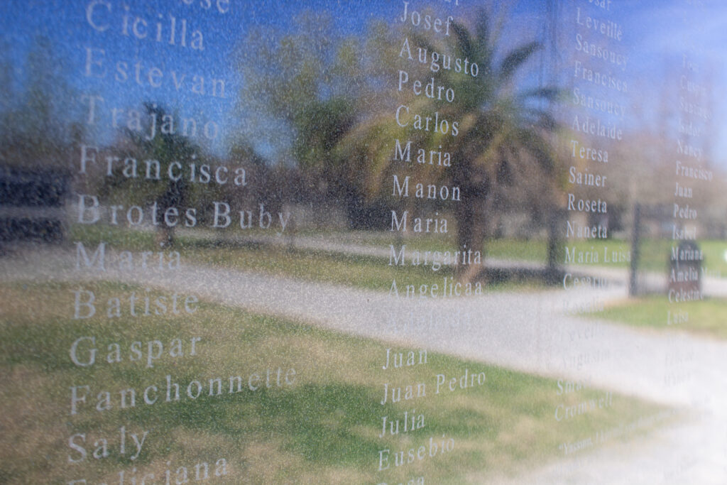 Detail of the Allées Gwendolyn Midlo Hall Memorial at Whitney Plantation in Wallace, LA. 2026.
